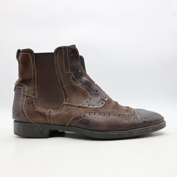 John Varvatos Chelsea Men’s 10 Waxed Suede Brown Leather Boots Handmade In ITALY - Picture 1 of 13